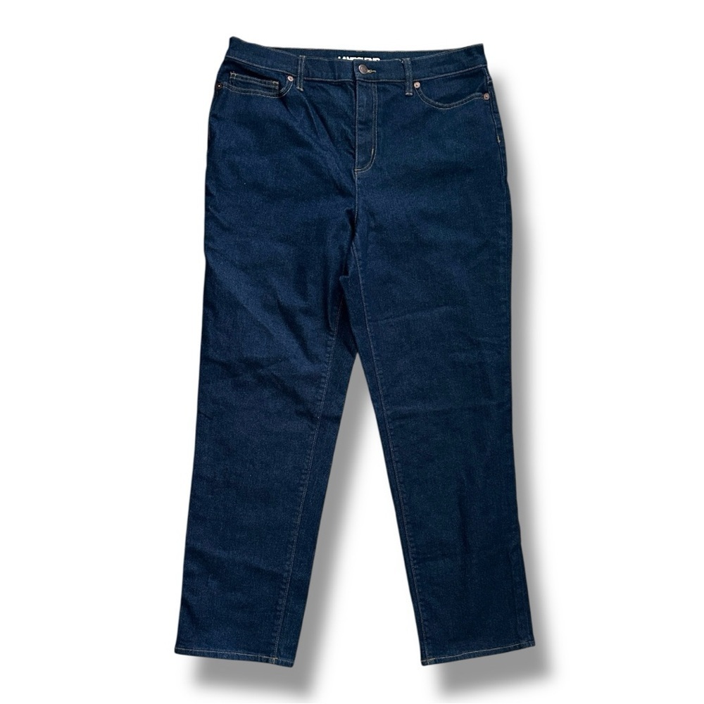 Lands End Dark Wash Denim Straight Leg High Waist Blue Jeans Womens Plus Size 16